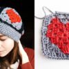 GORRO de CORAZONES a crochet (con granny square de corazón) | Ahuyama Crochet